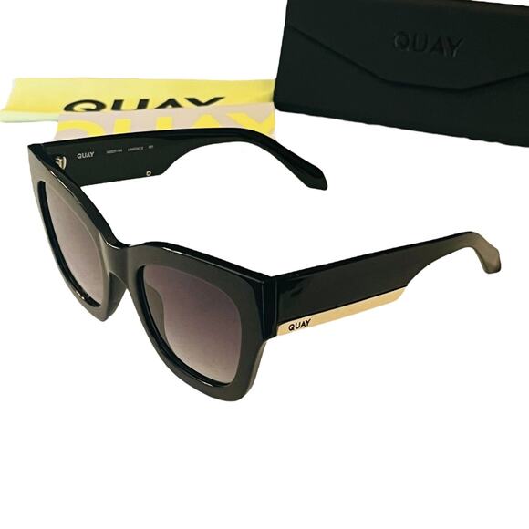NEW Quay Australia By The Way Women\'s SUNGLASSES Black Gold Oversized Square main image 5